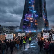 Протест у компьютерного дата-центра против искусственного интеллекта