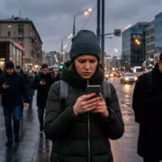Молодая женщина в шапке и с рюкзаком на улице