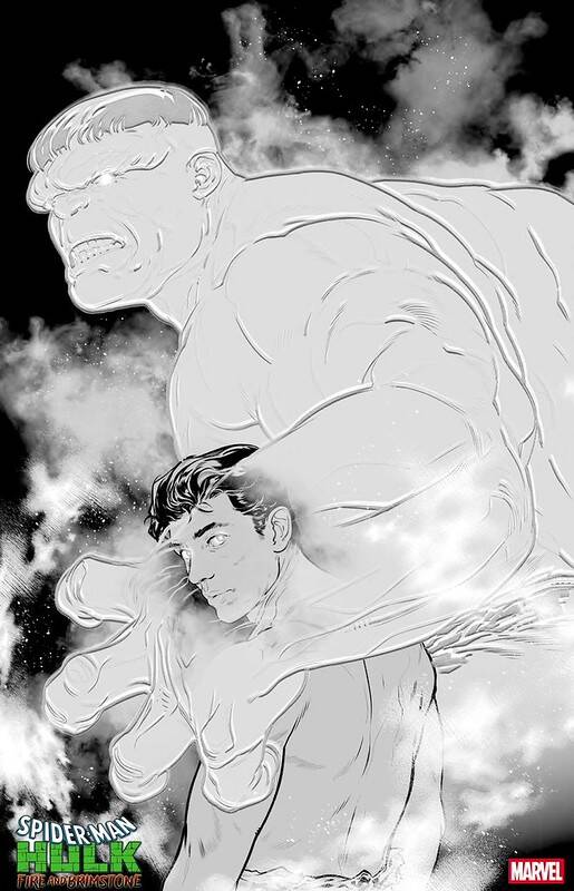 Черно-белый рисунок Человек-Паук и Халк Marvel