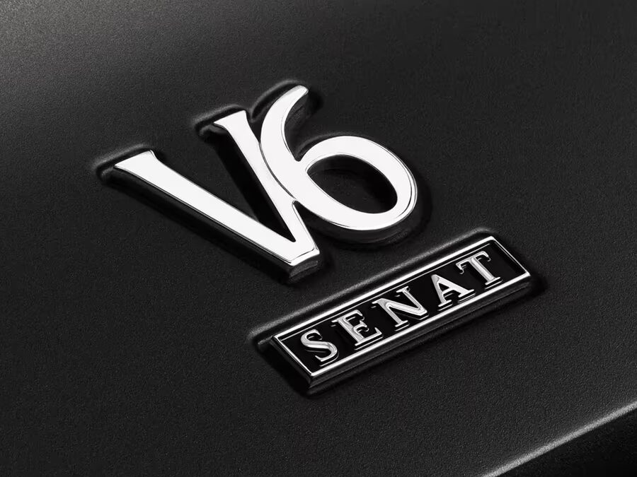 Логотип V8 Сенат на черной поверхности