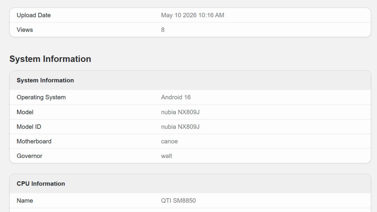 Результаты теста Geekbench для Nubia NX809J