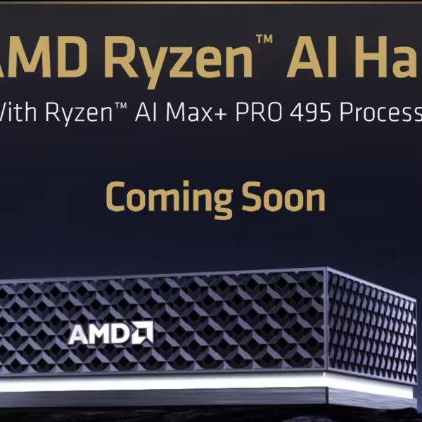 Рекламный баннер AMD Ryzen AI Halo с процессором Ryzen AI Max plus 495