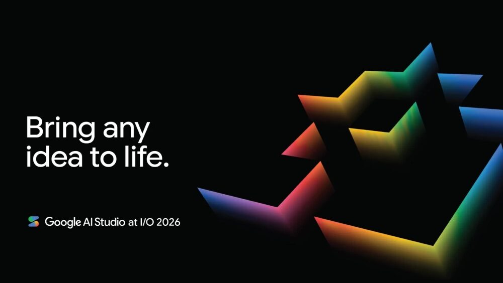 Текст с описанием и логотип Google AI Studio I/O 2026