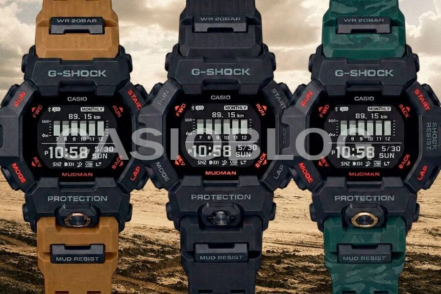 Три часов G-Shock Mudman с дисплеями и разными ремешками