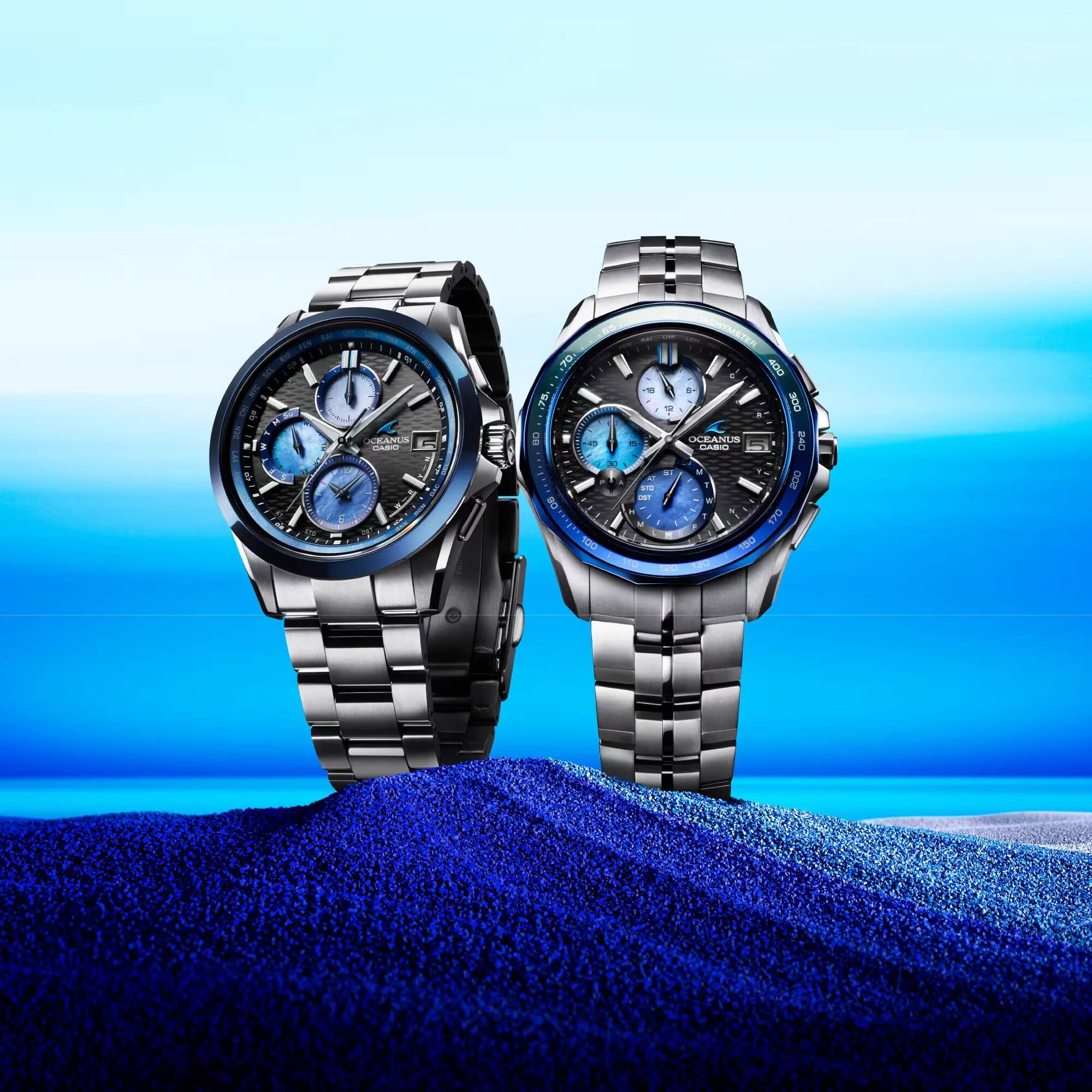 Две мужские часы Casio Oceanus лимитированные синий циферблат