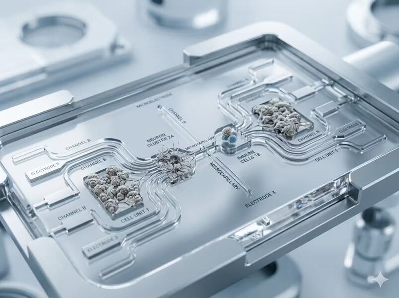 Микросхема для органоидов с названиями каналов и клеточных единиц
