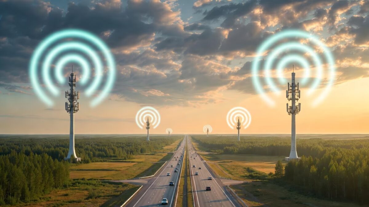 Мачты связи над шоссе сельской местности 5G Покрытие трасс