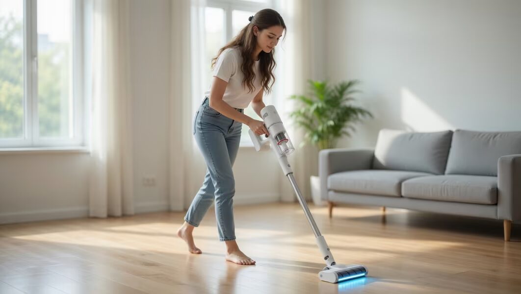 женщина чистит пол пылесосом Mijia Vacuum Cleaner 4