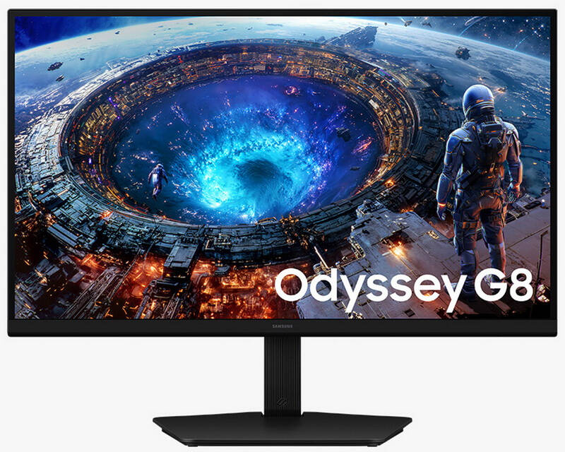Крупный план монитора Samsung Odyssey G8 с изображением космической станции
