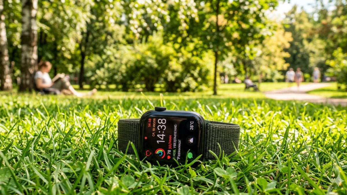 умные часы Apple Watch Series 8 на траве в парке