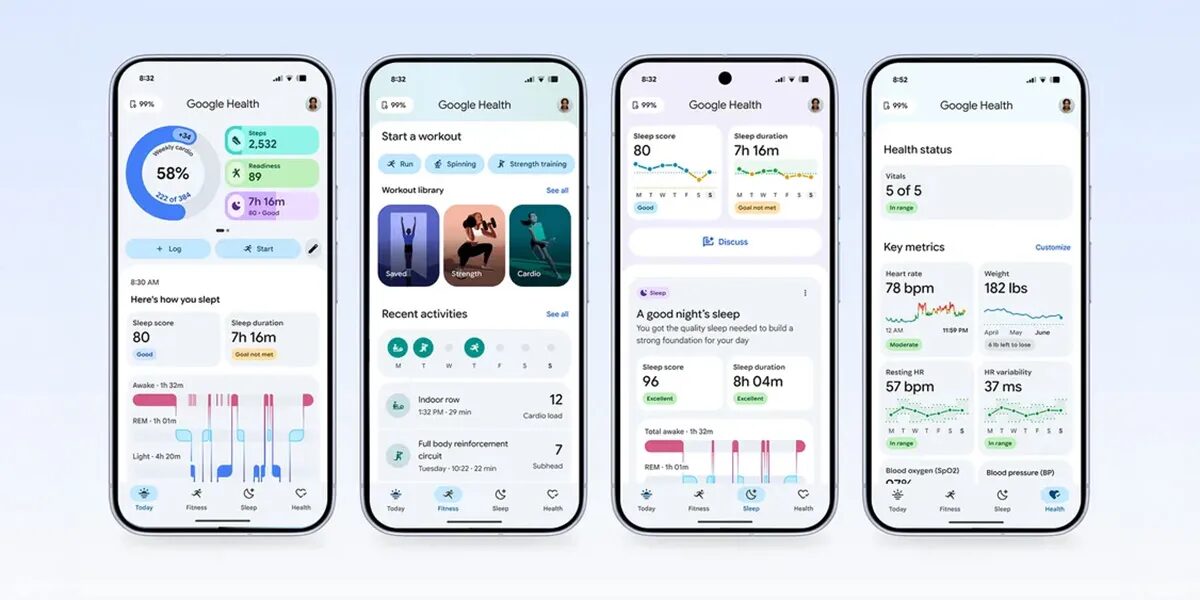 Мультитач скриншоты приложений Google Health и Fitbit