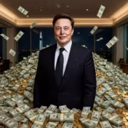 Миллионер в деловом костюме на фоне хранимых денег SpaceX IPO