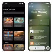 Мужская рука держит смартфон Huxe с подкастом