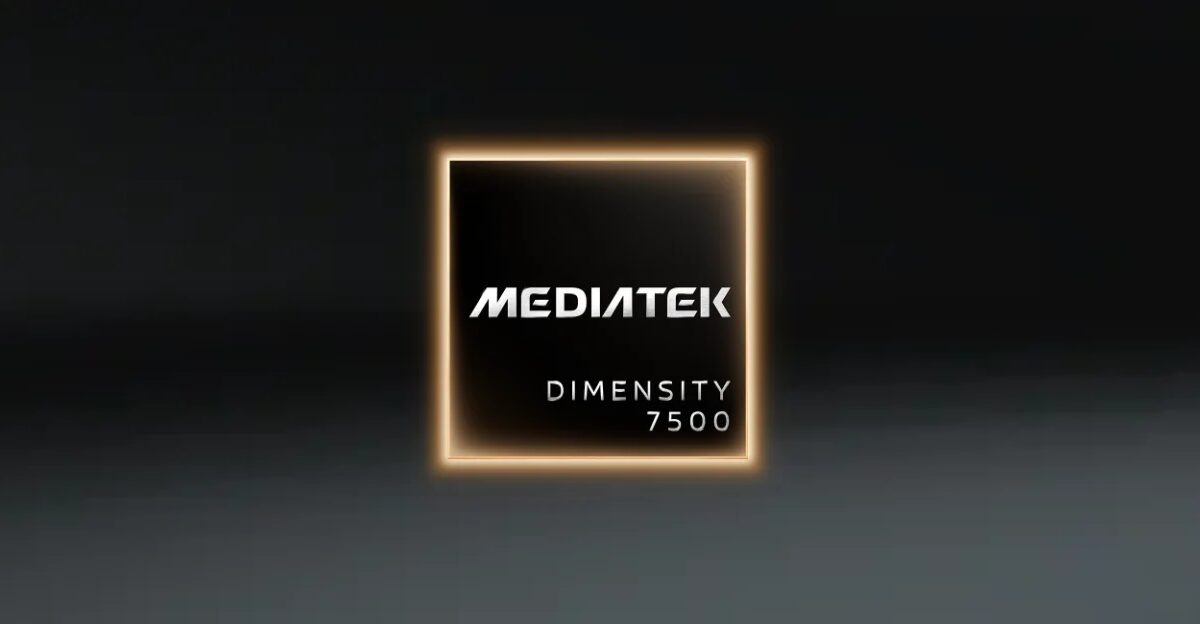 Логотип MediaTek Dimensity 7500 на черном фоне