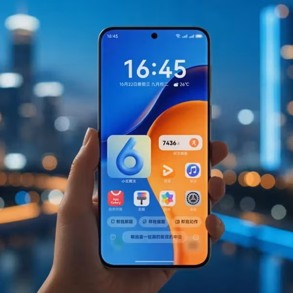 Мужчина держит смартфон Huawei с HarmonyOS 6 на экране