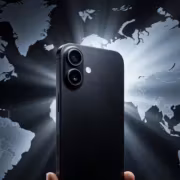 умный телефон iPhone 17 и карта мира в фоне