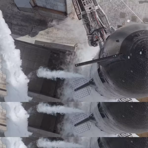 Ракета Starship V3 на запуске с дымом и паром