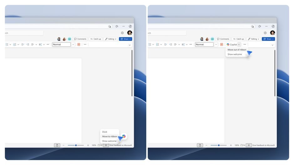 панель инструментов Word с функцией Move out ribbon Microsoft