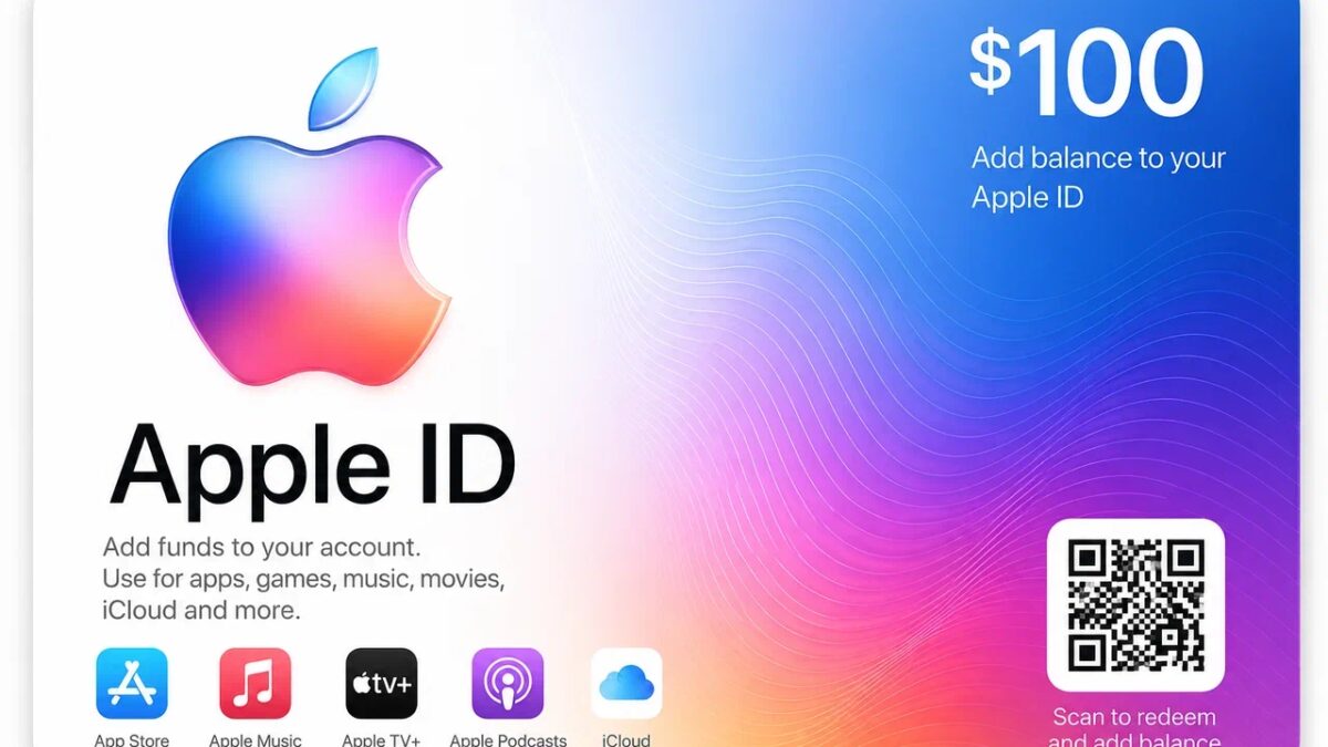Подарочная карта Apple ID на 100 долларов с QR-кодом
