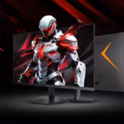 игровой монитор Lenovo Lecoo N2757Q, изображение, техника, дисплей, черный корпус, изображение, изображение, монитор с героем игры