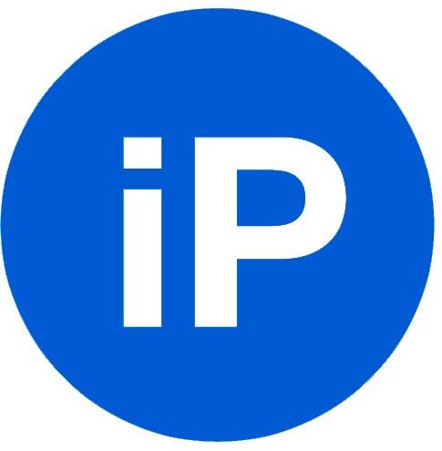 Значок синего цвета с белой надписью iP