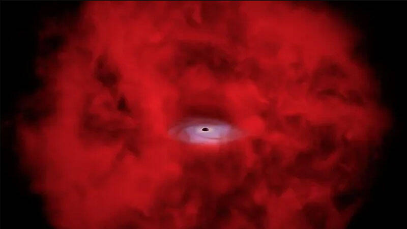 черная дыра вокруг красной точки изображение Уэбб