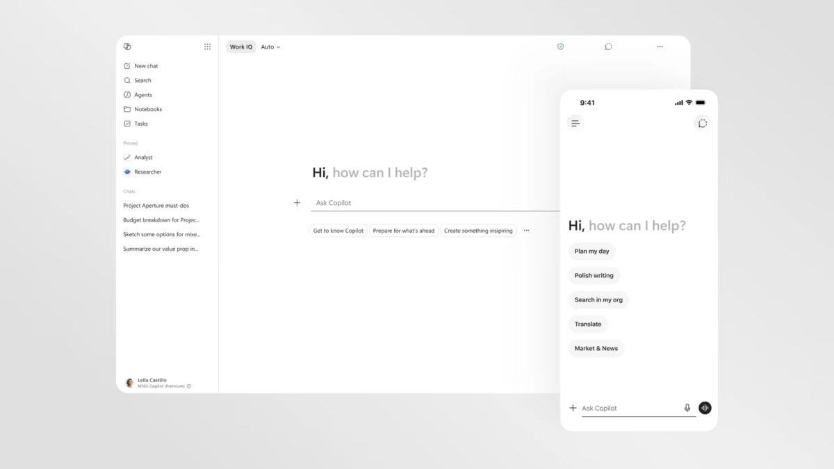 Обзор интерфейса Microsoft 365 Copilot на ПК и смартфоне