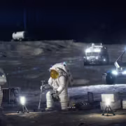 Астронавты на луне с оборудованием NASA лунная база у южного полюса