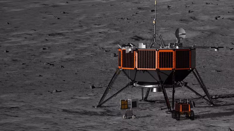 Лунный модуль NASA на сером лунном пейзаже