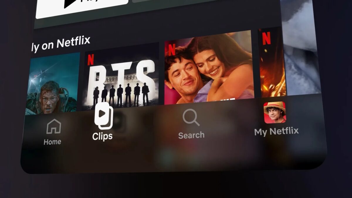 Экран с меню Netflix и разделом Clips телевизора Netflix фильм