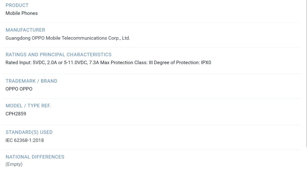 Сертификат CB для Oppo Reno 16 Pro и Reno 16F с информацией о стандартах