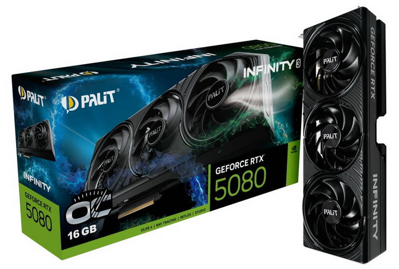 Видеокарта Palit GeForce RTX 5080 Infinity 3 вертикально
