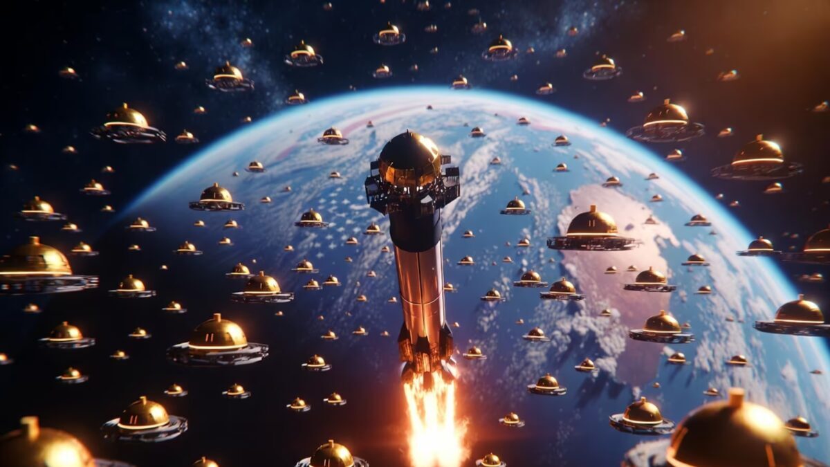 Космический аппарат SpaceX и множество спутников Golden Dome