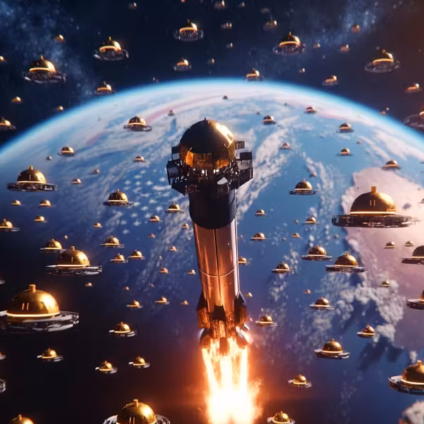 Космический аппарат SpaceX и множество спутников Golden Dome