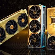 Видеокарты GeForce RTX 5090D v2 золотистые и голубые