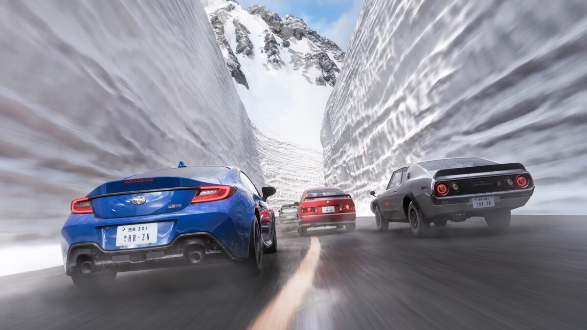Три классические спортивные машины на дороге в горах для Forza Horizon 6