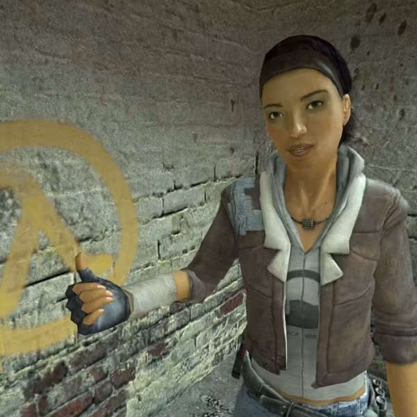 героиня Half-Life 2 пишет на стене граффити канализация