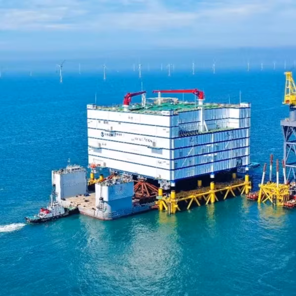Морская HVDC-станция на 2 ГВт с крупной башней и разными крановыми машинами