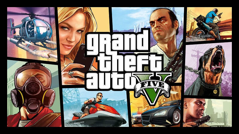 Обложка GTA V для PS5 и Xbox с героями и транспортом