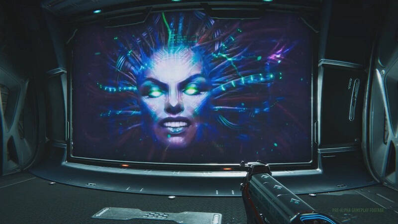 Кадр видеоигры System Shock 3 с женщиной в головном устройстве