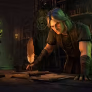 Персонаж с зелёными волосами пишет в книгах в библиотеке The Elder Scrolls VI