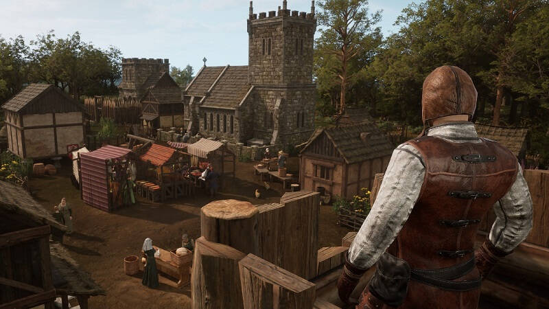 игрок смотрит на средневековый деревенский пейзаж в Stronghold 4