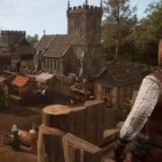 игрок смотрит на средневековый деревенский пейзаж в Stronghold 4