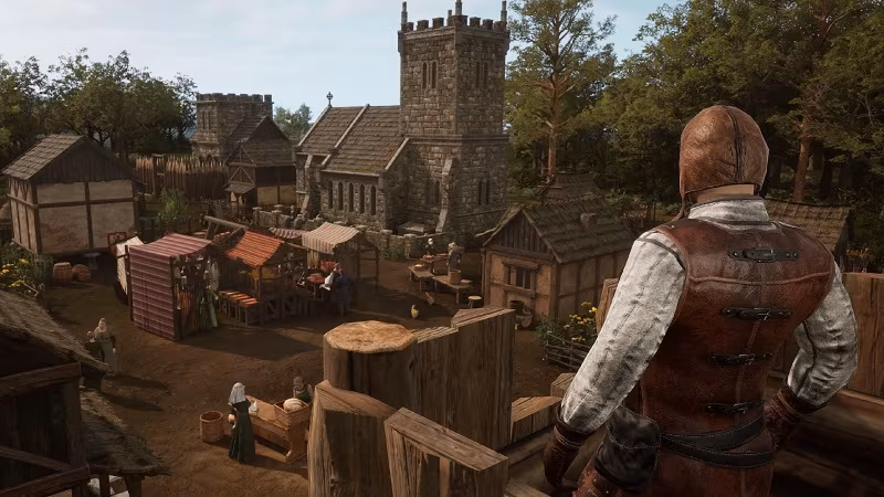 игрок смотрит на средневековый деревенский пейзаж в Stronghold 4