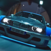 Гоночная машина BMW M3 E46 с голубым подкрылком постоянкой