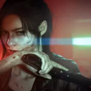 Женщина в кожаной куртке с ножом в руке Resident Evil Veronica