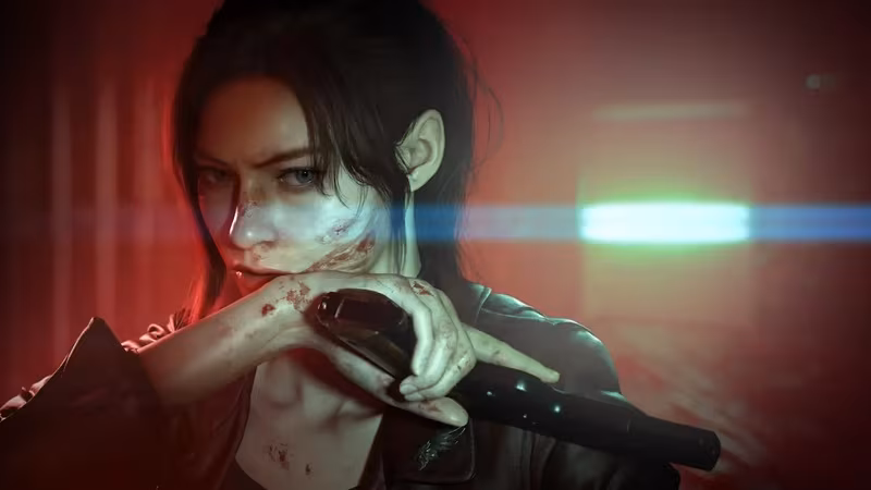Женщина в кожаной куртке с ножом в руке Resident Evil Veronica