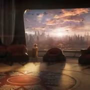вид из окна космического корабля на город на планете видеокарта Star Wars Eclipse