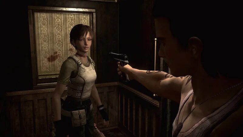 Женщина с короткими темными волосами и пистолетом из Resident Evil 0