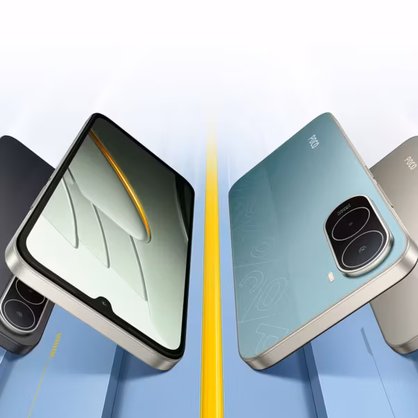 Пять смартфонов Poco C81 Pro в разном цвете и наклоне